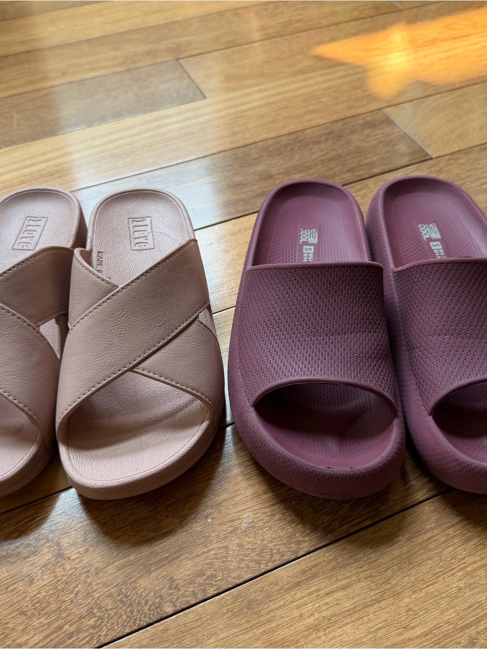 Comfort Slide Sandals for Women - Blush and Burgundy